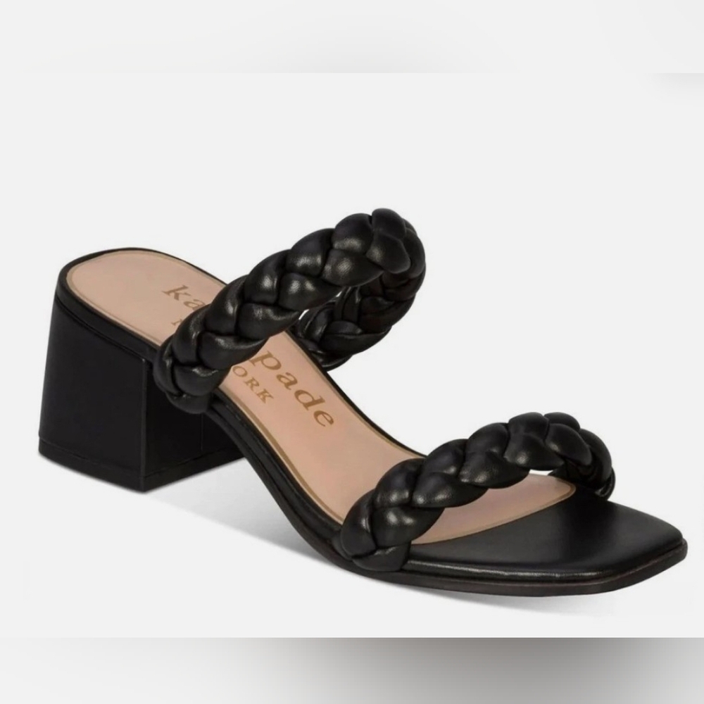 kate spade Black Braided Block Heel Juniper Sandal Size 10